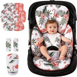 Mamatepe Flamingo Car Seat Insert for Newborn, Reversible Baby Head Body Support